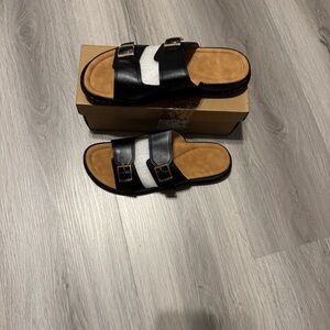 Black and White Slide Sandals